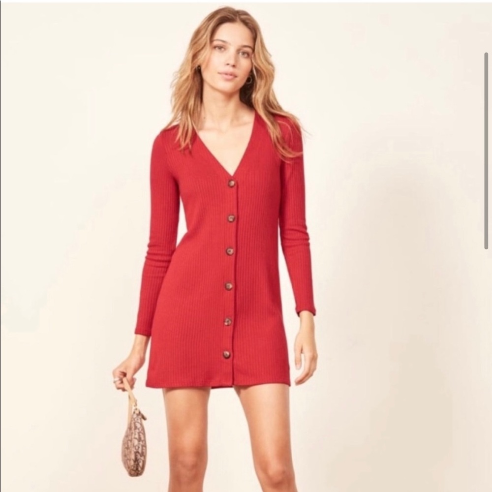 Reformation Agatha red mini knit dress